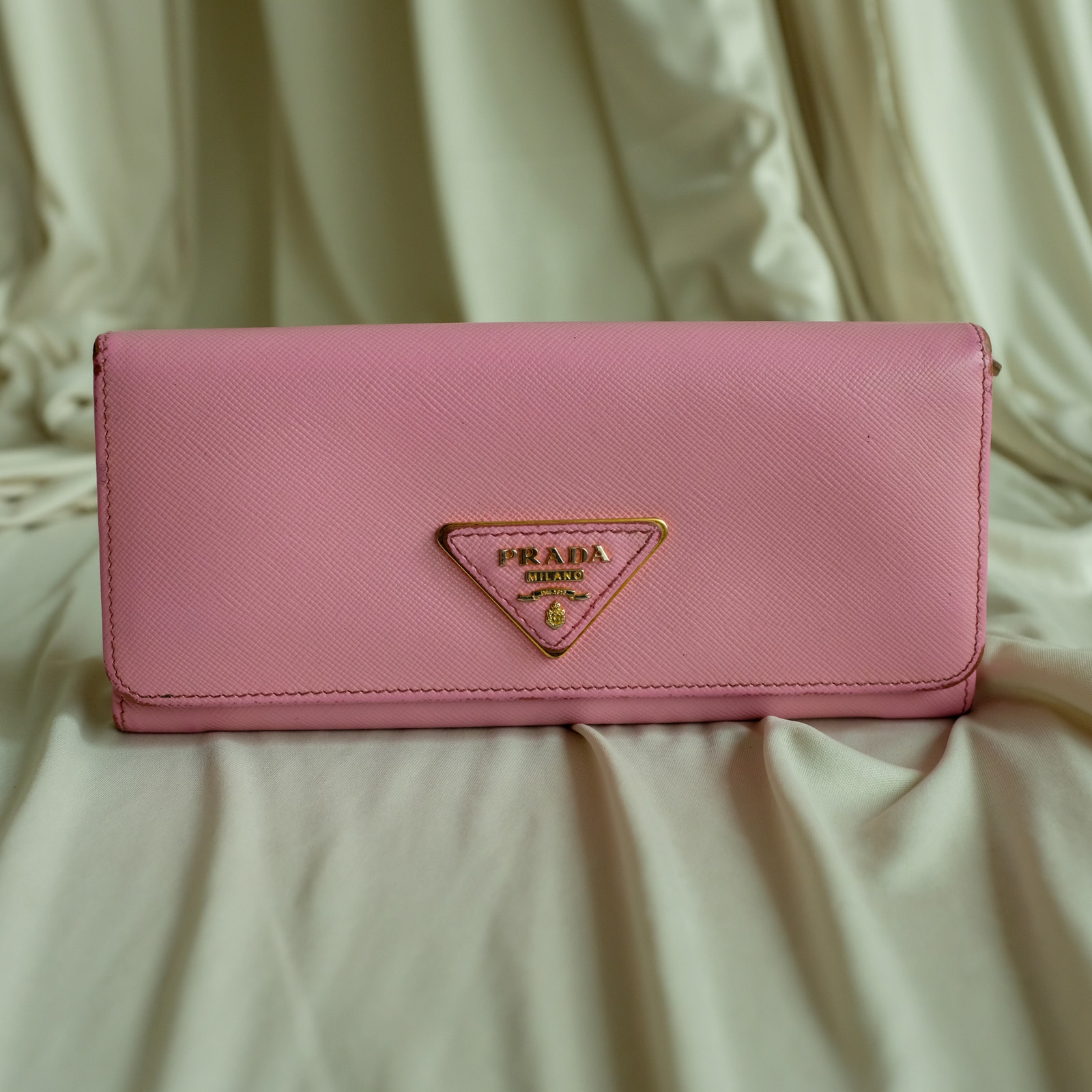Prada Saffiano Continental Wallet - Pink, Enamel Triangle Logo